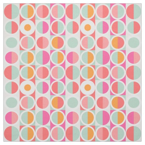 Hot Pink Retro Circle Pattern Fabric