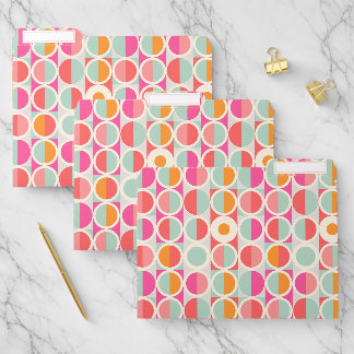 Hot Pink Retro Circle Pattern File Folder