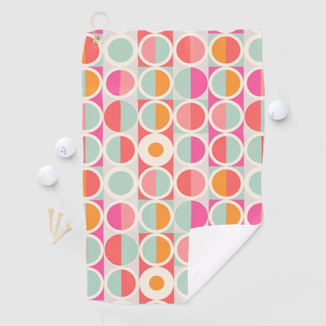 Hot Pink Retro Circle Pattern Golf Towel (InSitu)
