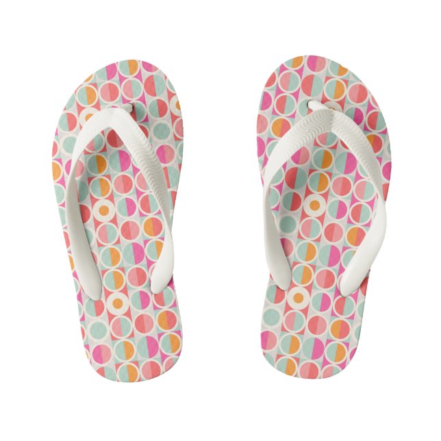 Hot Pink Retro Circle Pattern Kid's Flip Flops (Footbed)