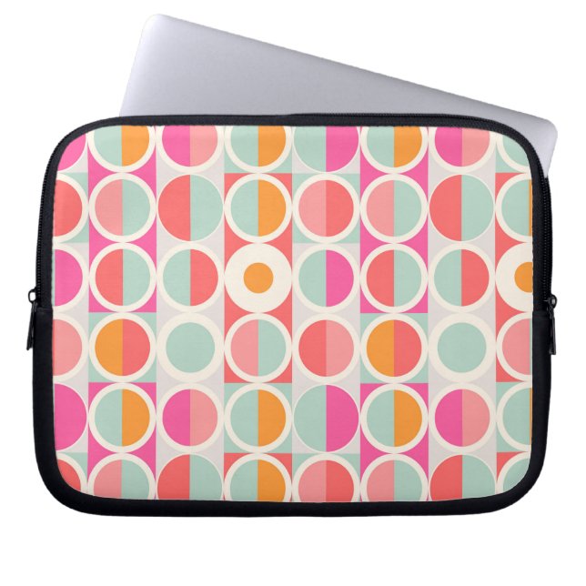 Hot Pink Retro Circle Pattern Laptop Sleeve (Front)