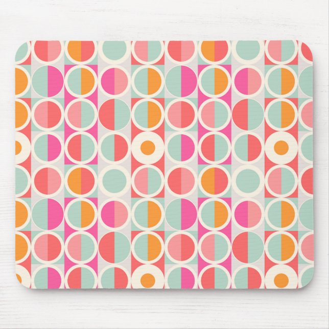 Hot Pink Retro Circle Pattern Mouse Pad (Front)