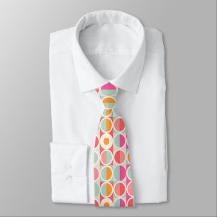 Hot Pink Retro Circle Pattern Neck Tie