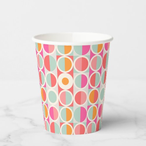 Hot Pink Retro Circle Pattern Paper Cups