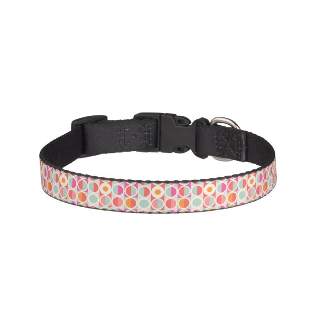 Hot Pink Retro Circle Pattern Pet Collar (Front)