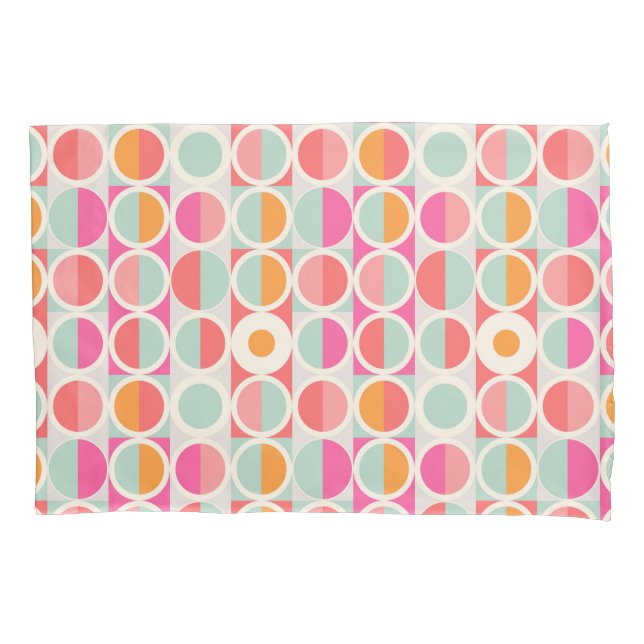 Hot Pink Retro Circle Pattern Pillow Case (Front-Left)