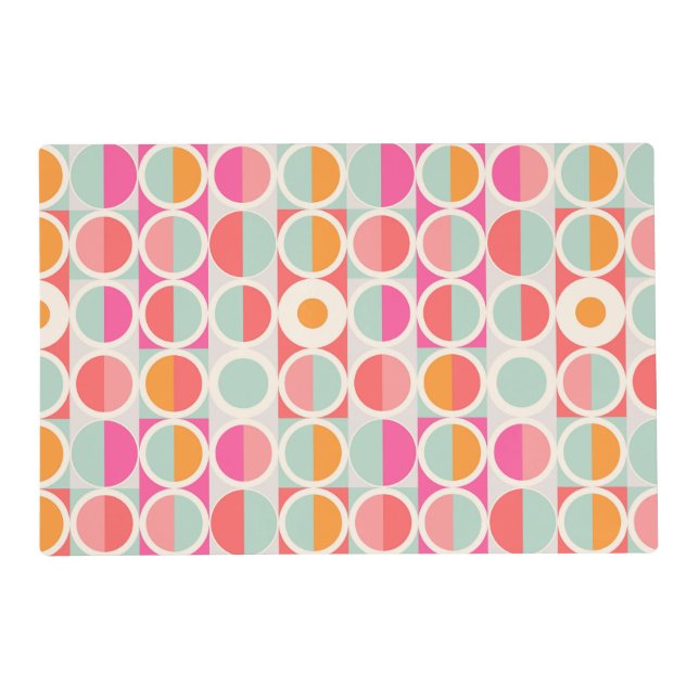 Hot Pink Retro Circle Pattern Placemat (Front)
