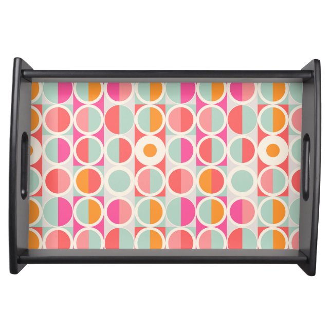 Hot Pink Retro Circle Pattern Serving Tray (Front)