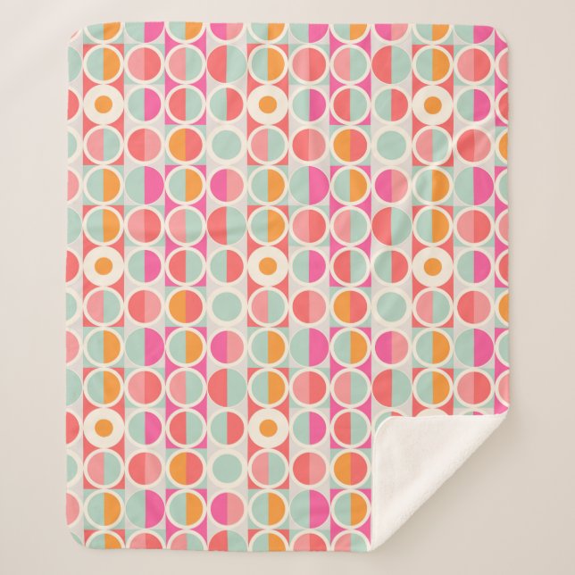 Hot Pink Retro Circle Pattern Sherpa Blanket (Front)