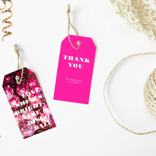 Hot Pink Retro Disco Balls Wedding Thank You Gift Tags
