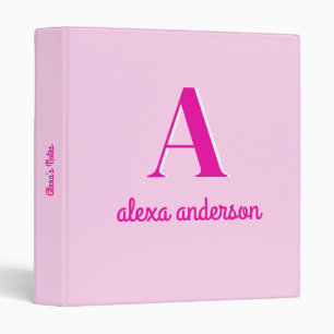 Hot Pink Retro Dolly Monogram 3 Ring Binder