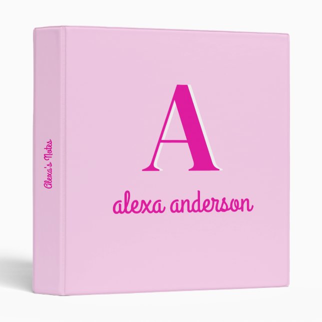 Hot Pink Retro Dolly Monogram 3 Ring Binder (Front/Spine)