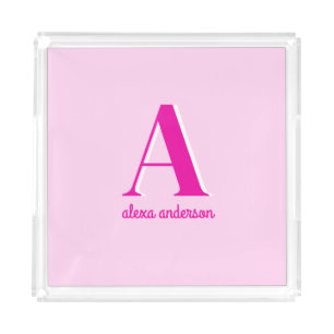 Hot Pink Retro Dolly Monogram Acrylic Tray