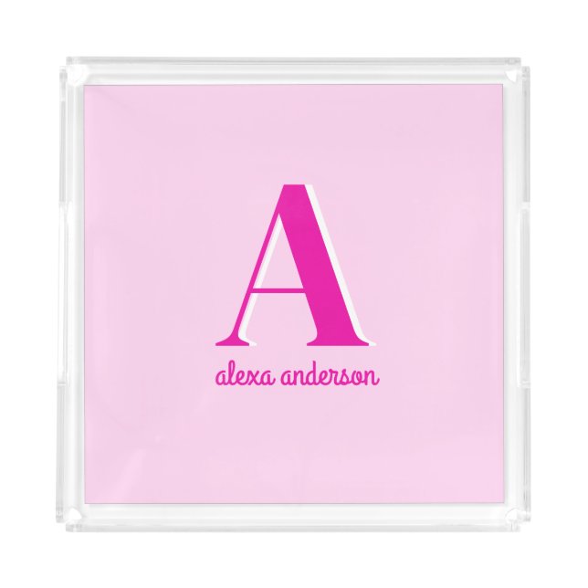 Hot Pink Retro Dolly Monogram Acrylic Tray (Front)