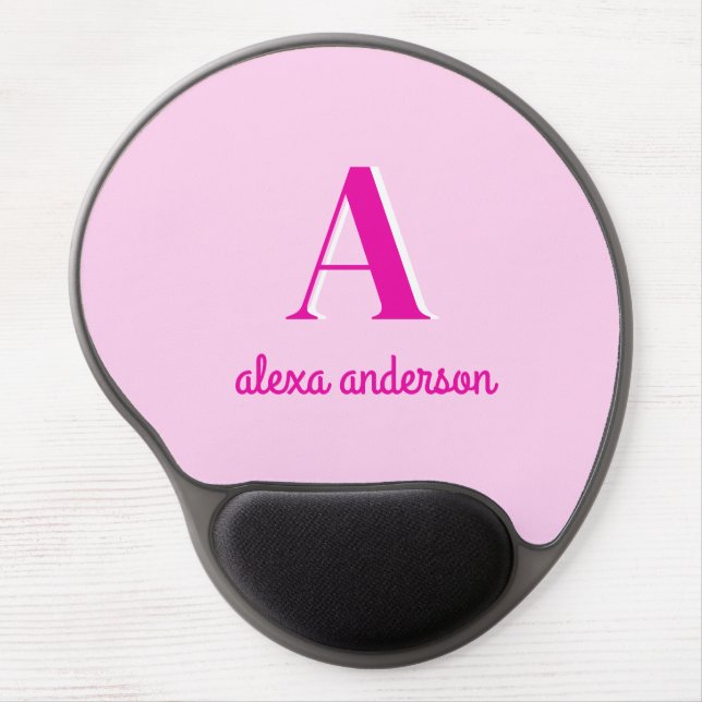 Hot Pink Retro Dolly Monogram Gel Mouse Pad (Front)