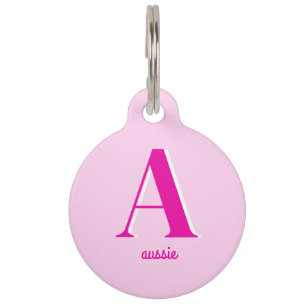 Hot Pink Retro Dolly Monogram Pet ID Tag