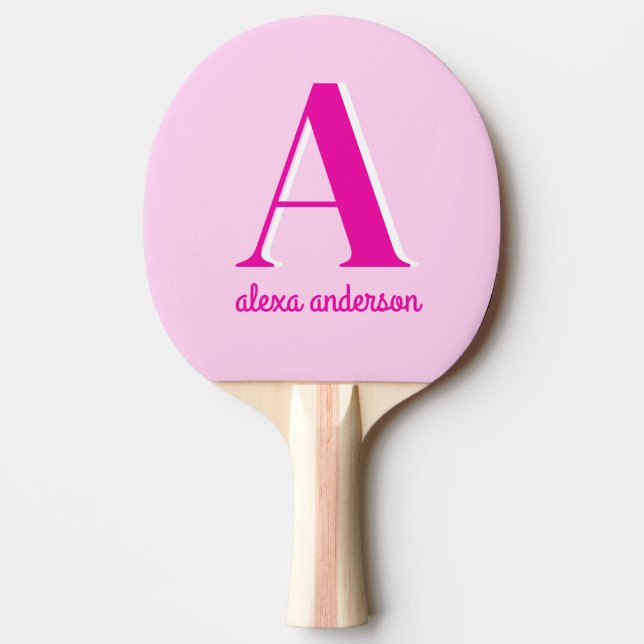 Hot Pink Retro Dolly Monogram Ping Pong Paddle (Front)