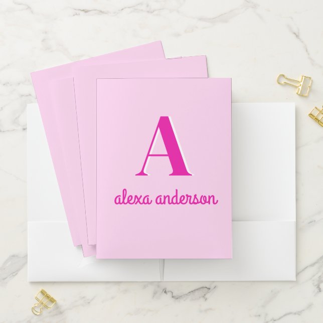 Hot Pink Retro Dolly Monogram Pocket Folder (In Situ)