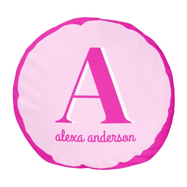 Hot Pink Retro Dolly Monogram Pouf (Bottom)