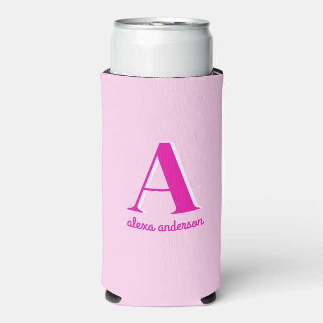 Hot Pink Retro Dolly Monogram Seltzer Can Cooler (Seltzer Front)
