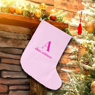 Hot Pink Retro Dolly Monogram Small Christmas Stocking