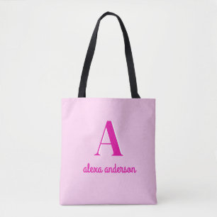 Hot Pink Retro Dolly Monogram Tote Bag
