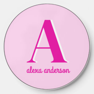 Hot Pink Retro Dolly Monogram Wireless Charger