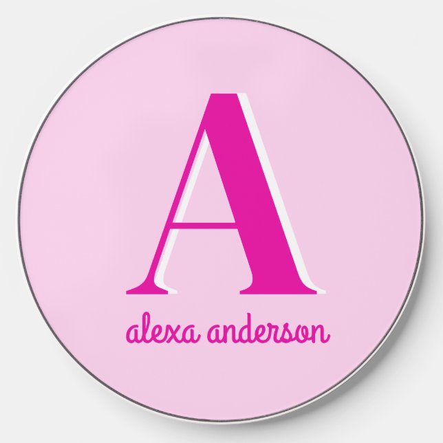 Hot Pink Retro Dolly Monogram Wireless Charger (Front)
