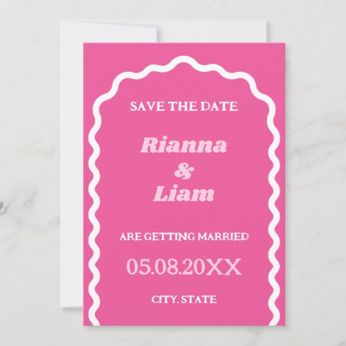 Hot Pink Retro Font Wavy Arch Save The Date