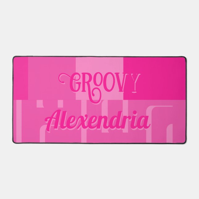 Hot Pink Retro Geometric Personalized Desk Mat (Front)