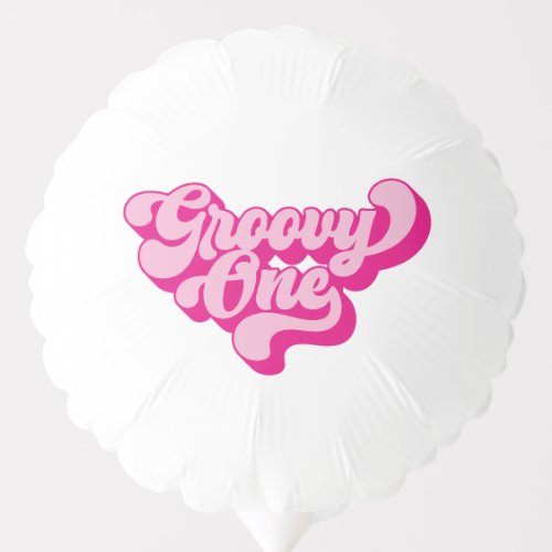 Hot Pink Retro Groovy One Happy Birthday Balloon