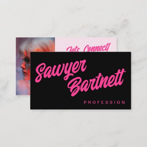 Hot Pink Retro Marker Script QR Code Social Media Business Card