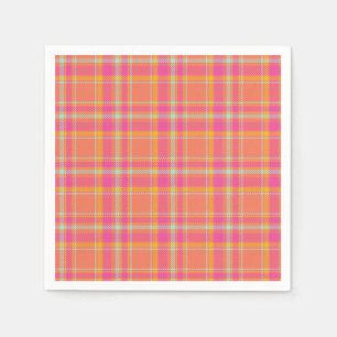 Hot Pink Retro Plaid with Orange and Blue Round Pi Napkins