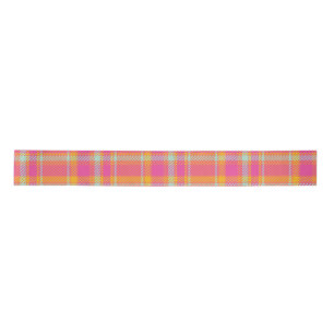 Hot Pink Retro Plaid with Orange and Blue Satin Ribbon