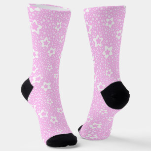 Hot pink retro polka dots with floral pattern socks