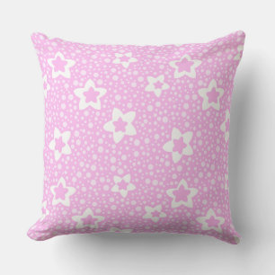 Hot pink retro polka dots with floral pattern throw pillow