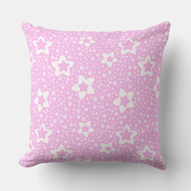 Hot pink retro polka dots with floral pattern throw pillow (Front)