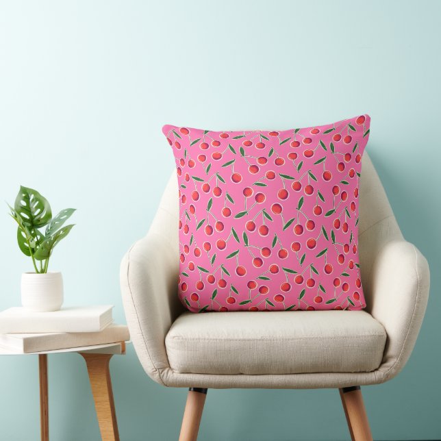 Hot Pink Retro Pop Art Berry Cherry Throw Pillow (Chair)
