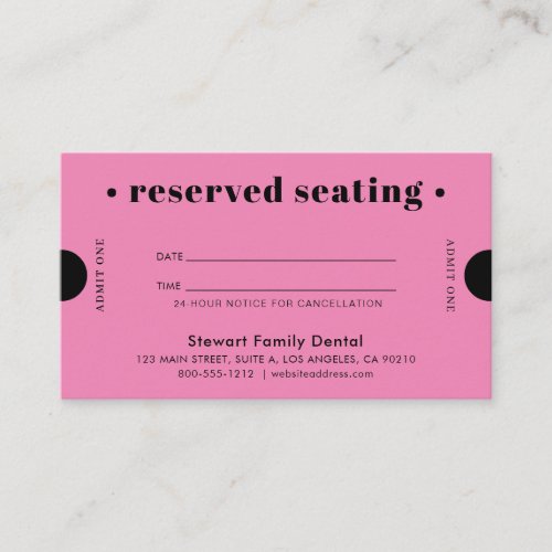 Hot Pink Retro Reserved Seating Dental Appointment Card