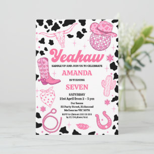 Hot Pink Retro Rodeo Western Disco Birthday Invitation
