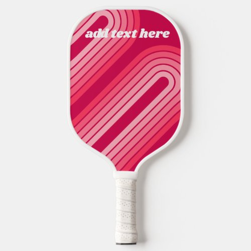 Hot Pink Retro Stripes Arch _ Funky Text in White Pickleball Paddle