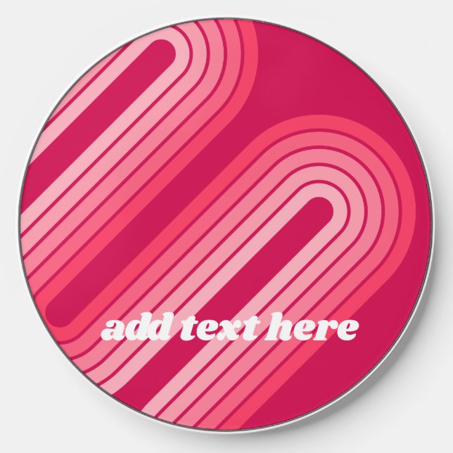 Hot Pink Retro Stripes Arch - Funky Text in White Wireless Charger (Front)