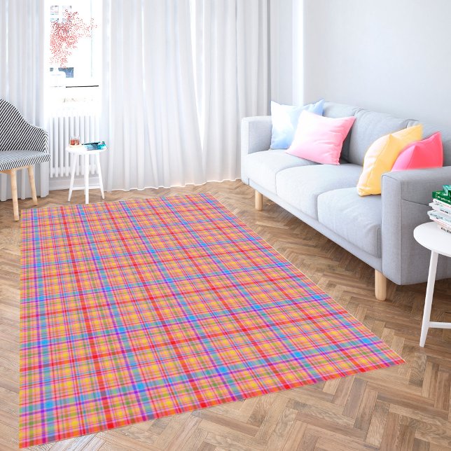 Hot Pink Retro Style Plaid Pattern Rug (Pink Plaid rug in a den example
)