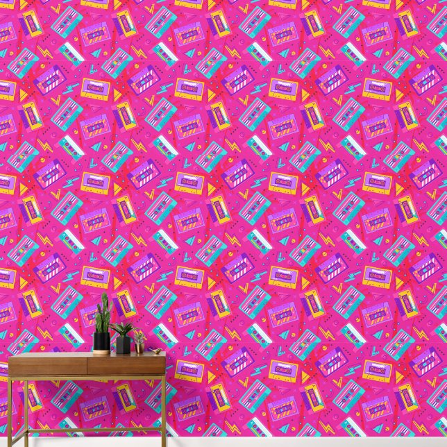 Hot Pink Retro Vintage Cassettes  Wallpaper (Hallway)