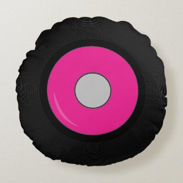 Hot Pink Retro Vinyl Record Disk Round Pillow