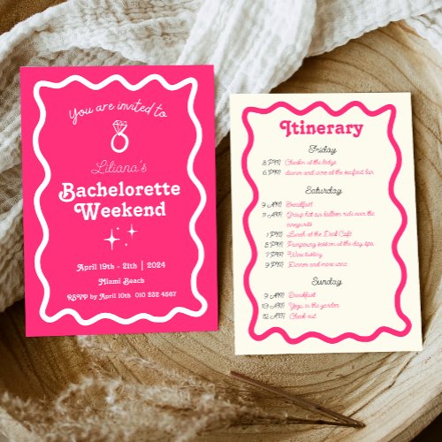 Hot Pink Retro Wave Bachelorette Weekend Itinerary Invitation