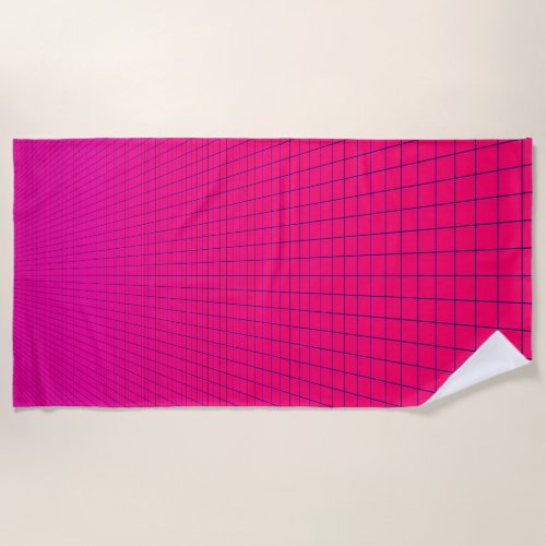 Hot Pink Retrowave Grid Beach Towel