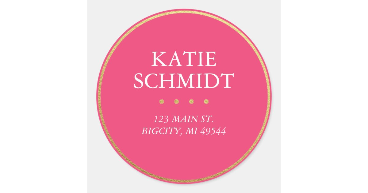 Hot Pink Return Address Label with Faux Gold Foil | Zazzle.com