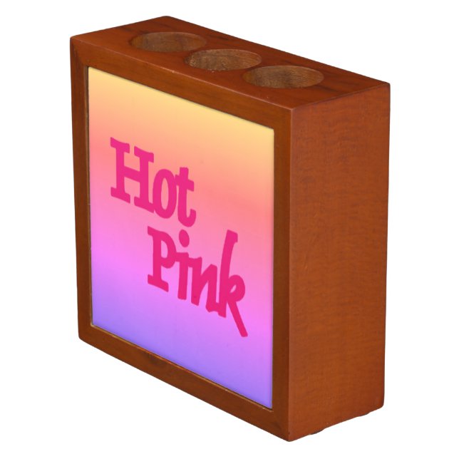 Hot Pink reverse fuchsia back desk organizer (Angled)