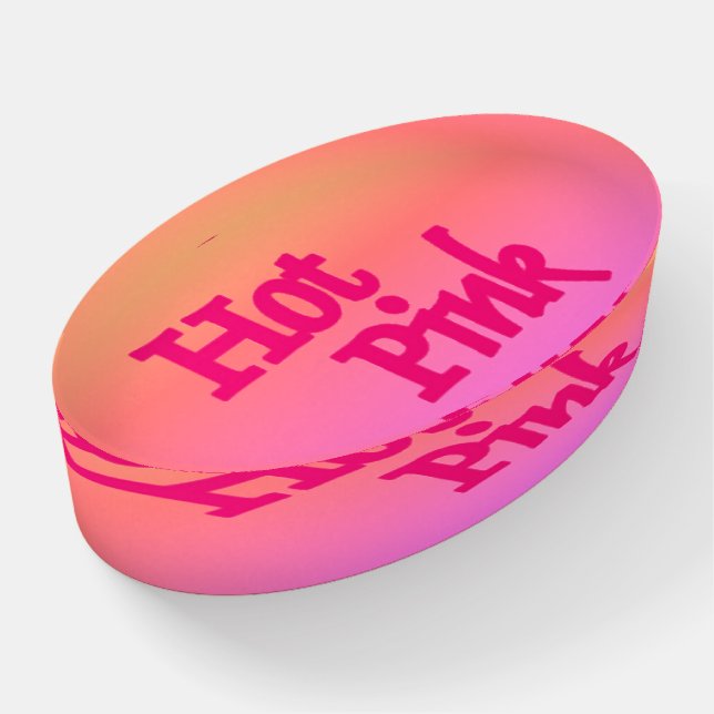 Hot Pink reverse glass oval paperweight (Angled)